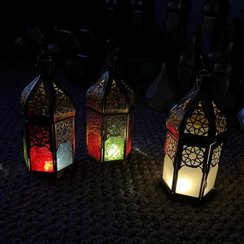 Colorful Glass Brass Moroccan Lantern - Artisan Made (CL 1004)